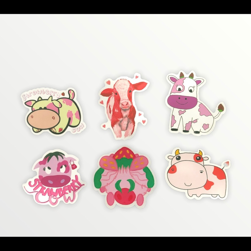 🥰 Pink Strawberry Cow Stickers 6ct